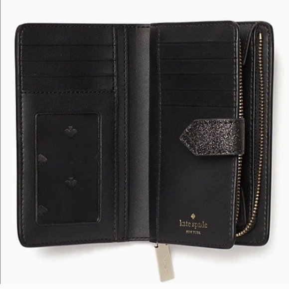 Kate Spade ♠️ Black Glimmer Glitter Medium Wallet - Picture 5 of 9